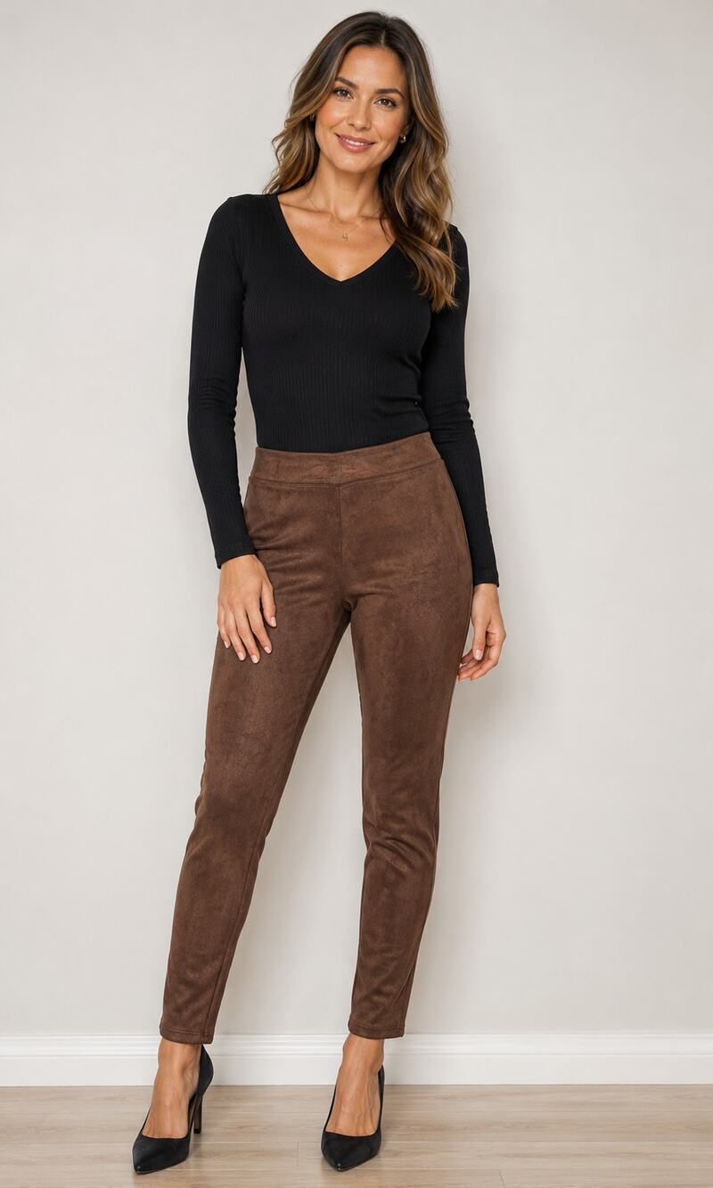 Soft surroundings S faux suede tan neutral pull on pants career casual comfort